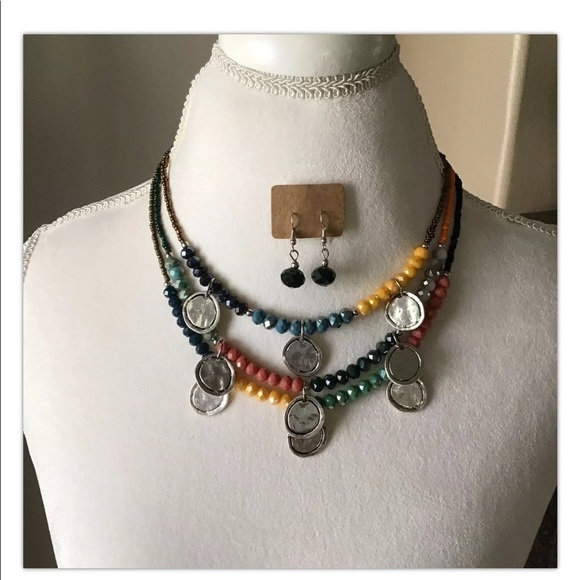 LAST 1! NEW Necklace Earrings SET Southwest Desert Colors Boho Medallions Beads - Picture 1 of 12